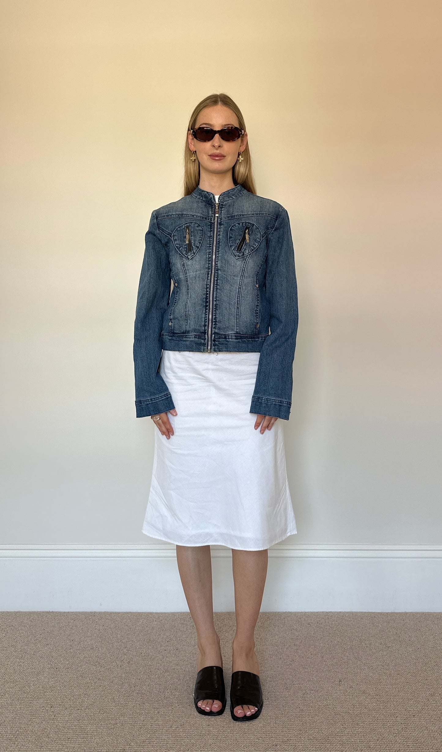 Vintage denim zip biker jacket