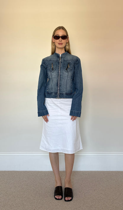 Vintage denim zip biker jacket