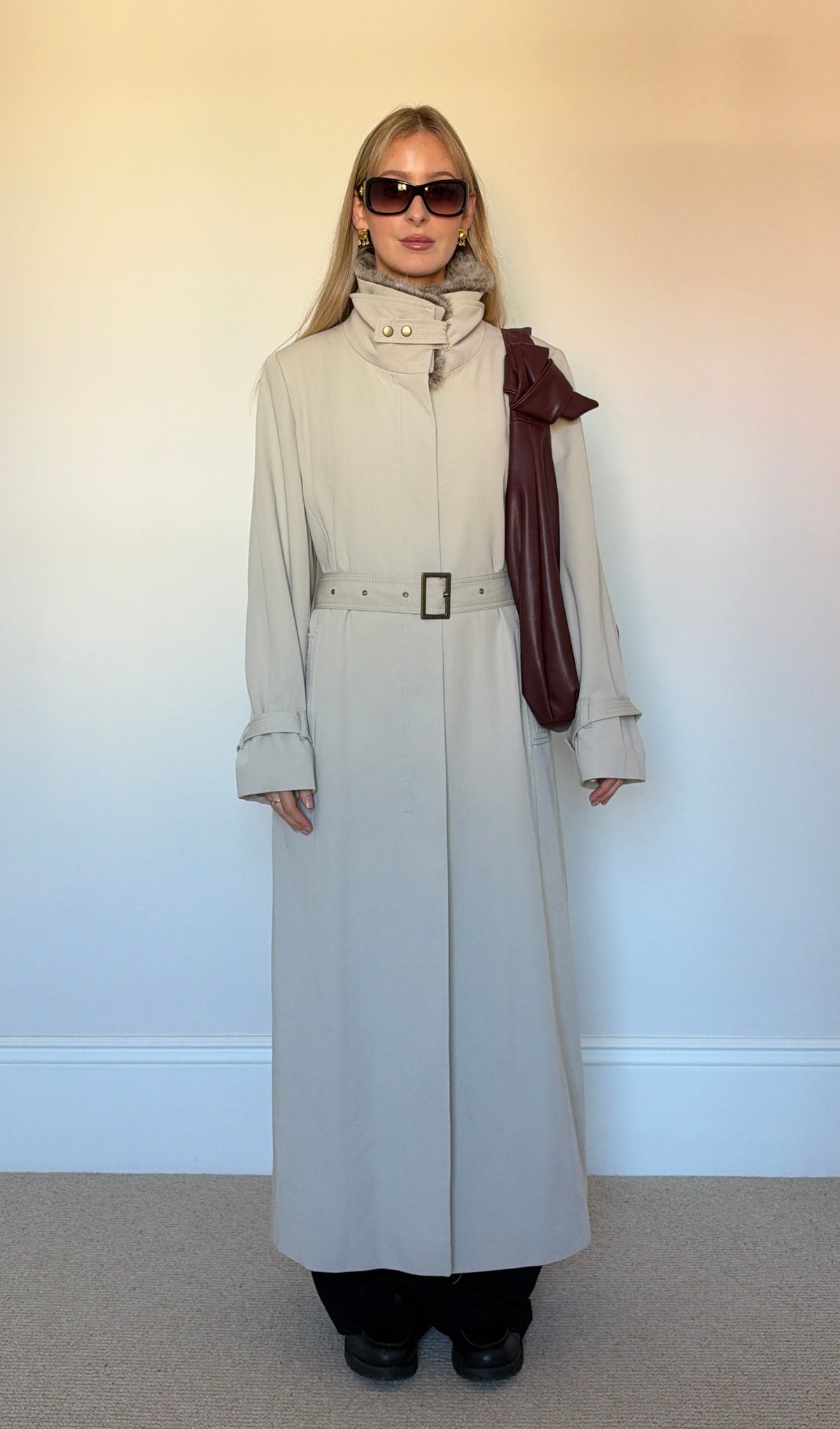 Vintage full length trench coat with fur collar