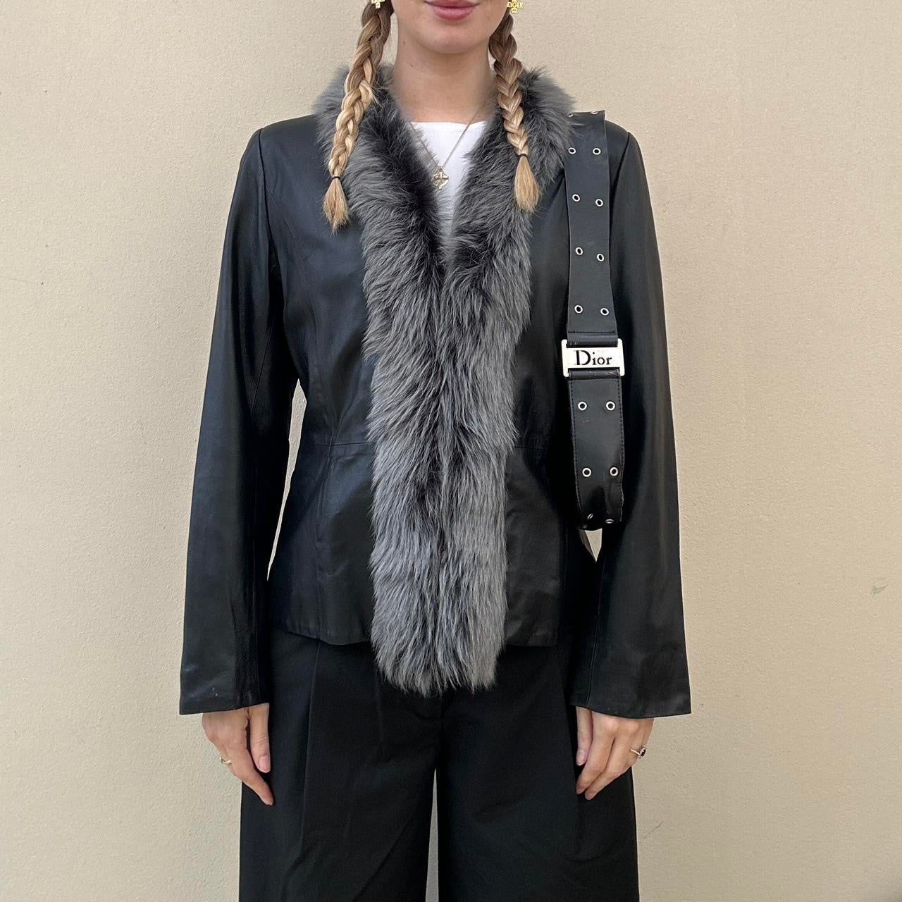 Vintage 00s fur leather jacket