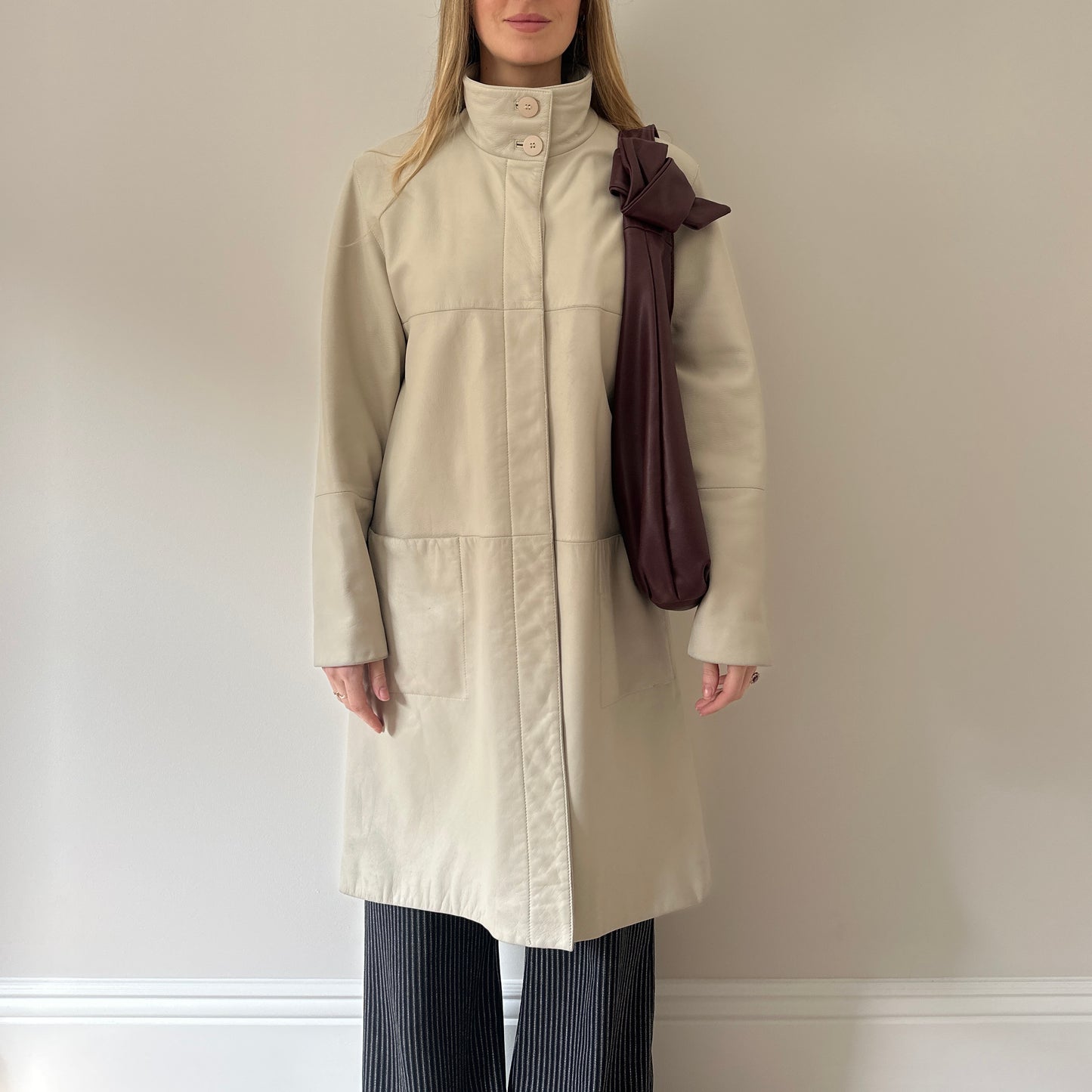 Vintage cream leather trench coat