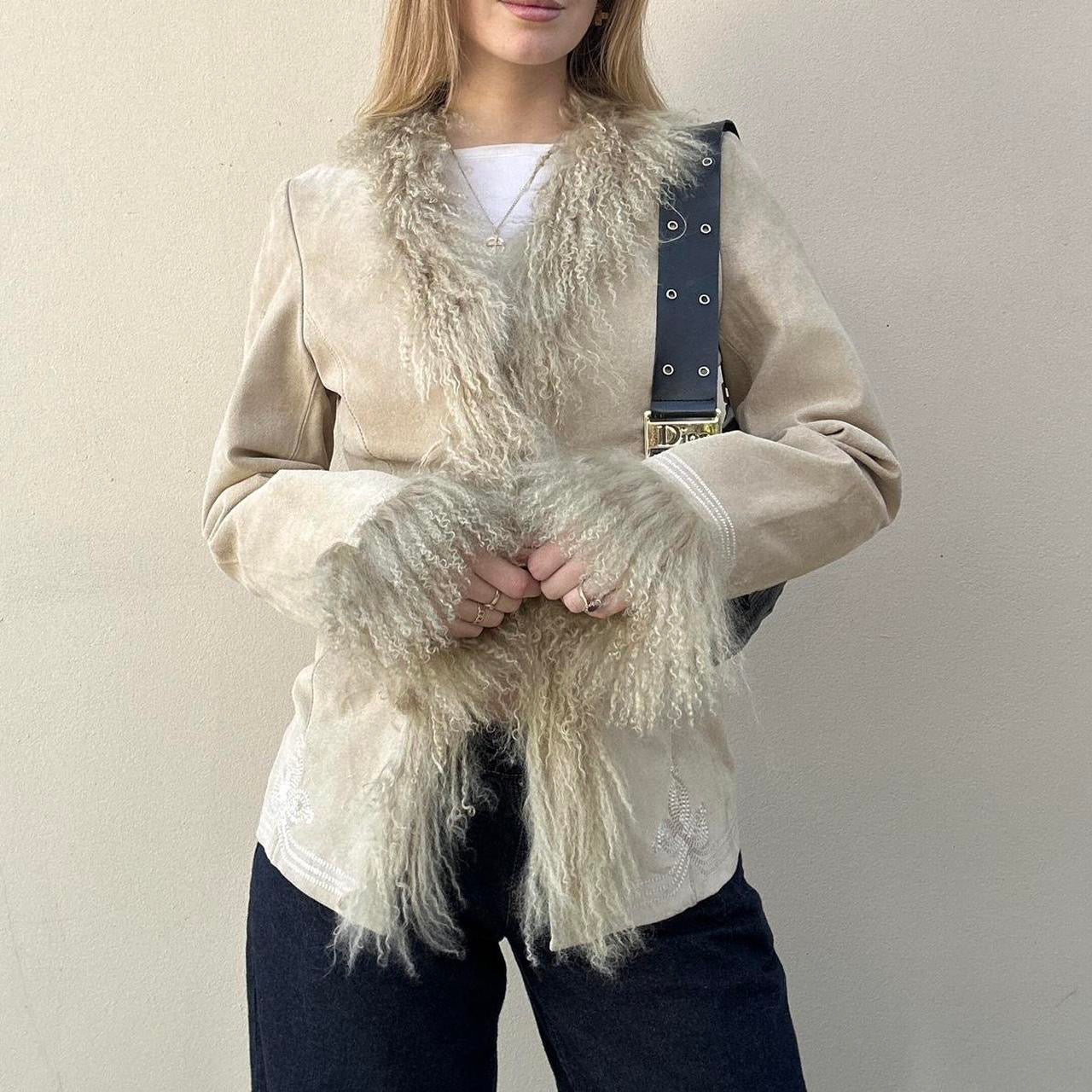 Vintage 00s suede & Mongolian fur afghan coat