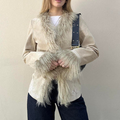 Vintage 00s suede & Mongolian fur afghan coat