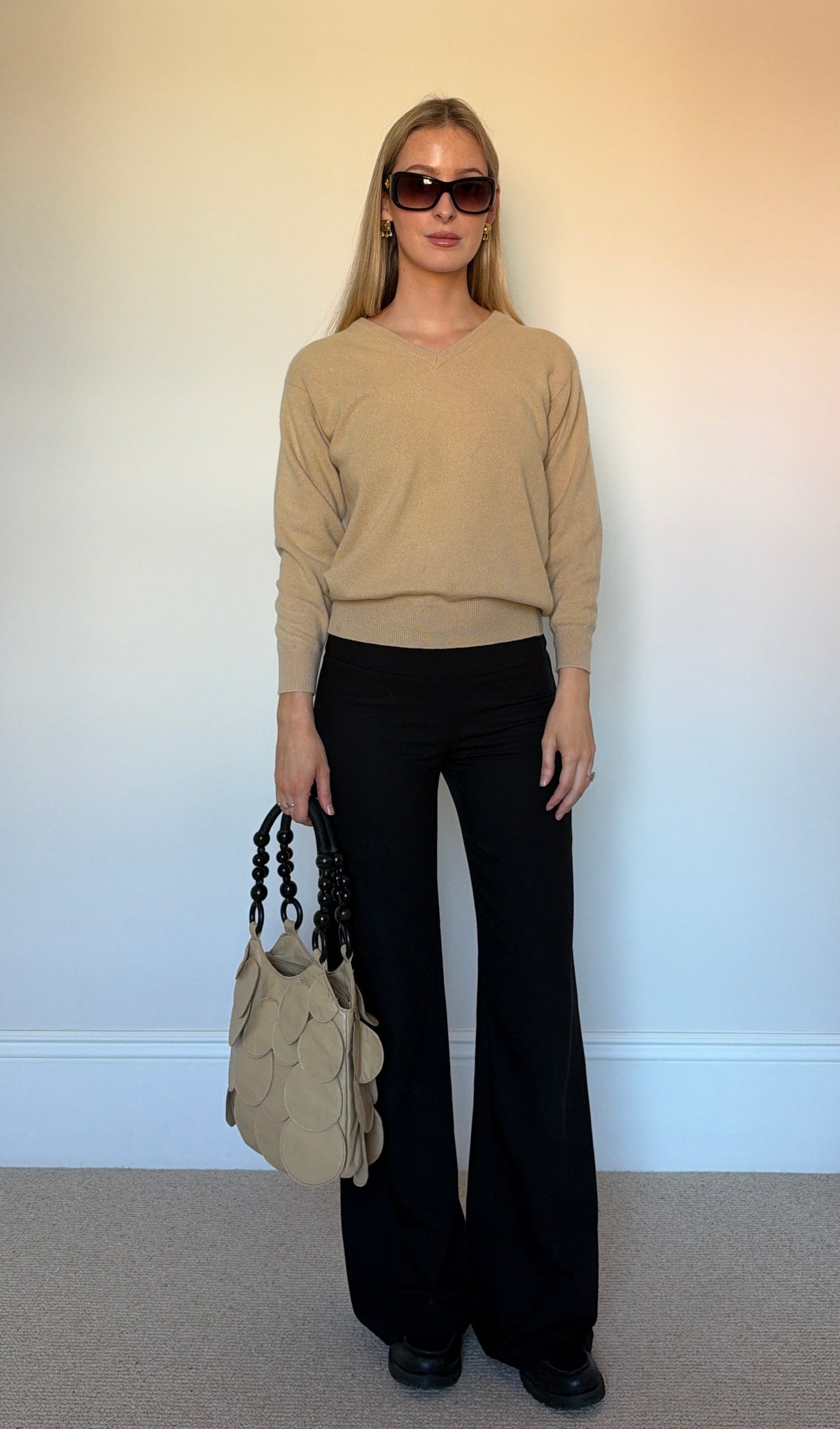 Vintage camel v-neck jumper
