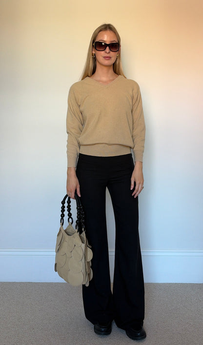 Vintage camel v-neck jumper