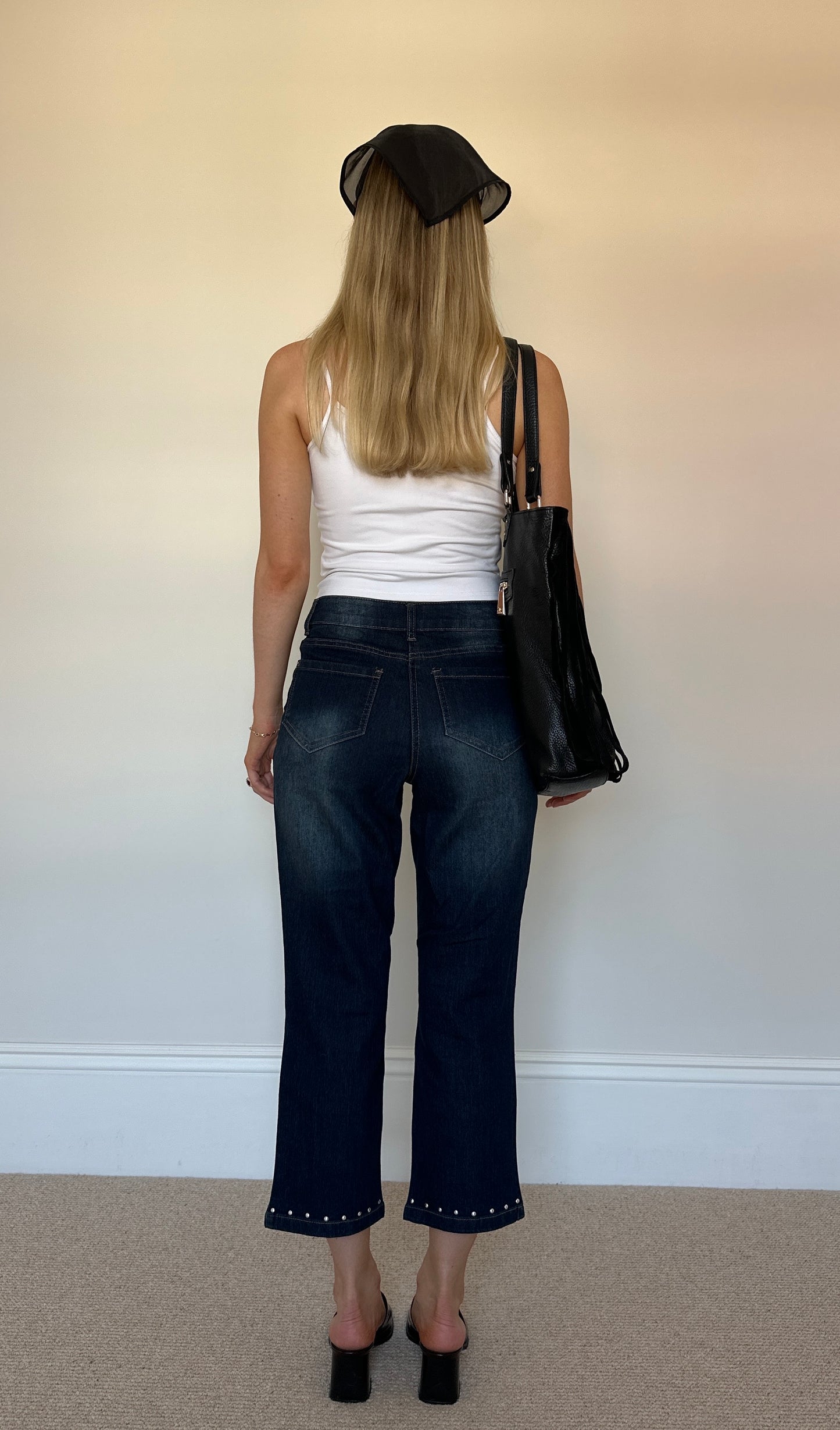 Vintage dark denim stud capris