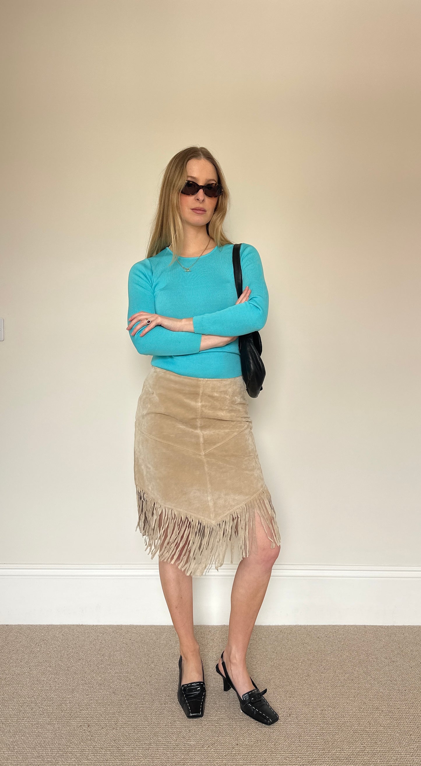 Vintage camel suede tassle skirt
