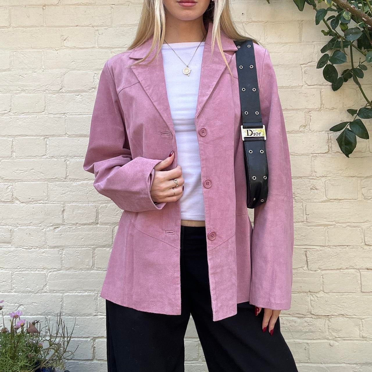 Vintage 00s dusty pink real suede jacket