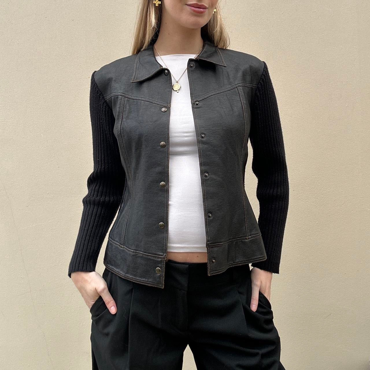 Vintage 00s leather & knit jumper jacket