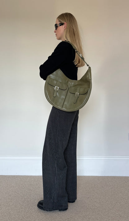 Vintage olive leather shoulder bag