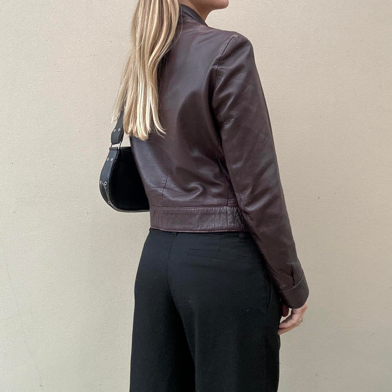 Vintage burgundy leather biker jacket