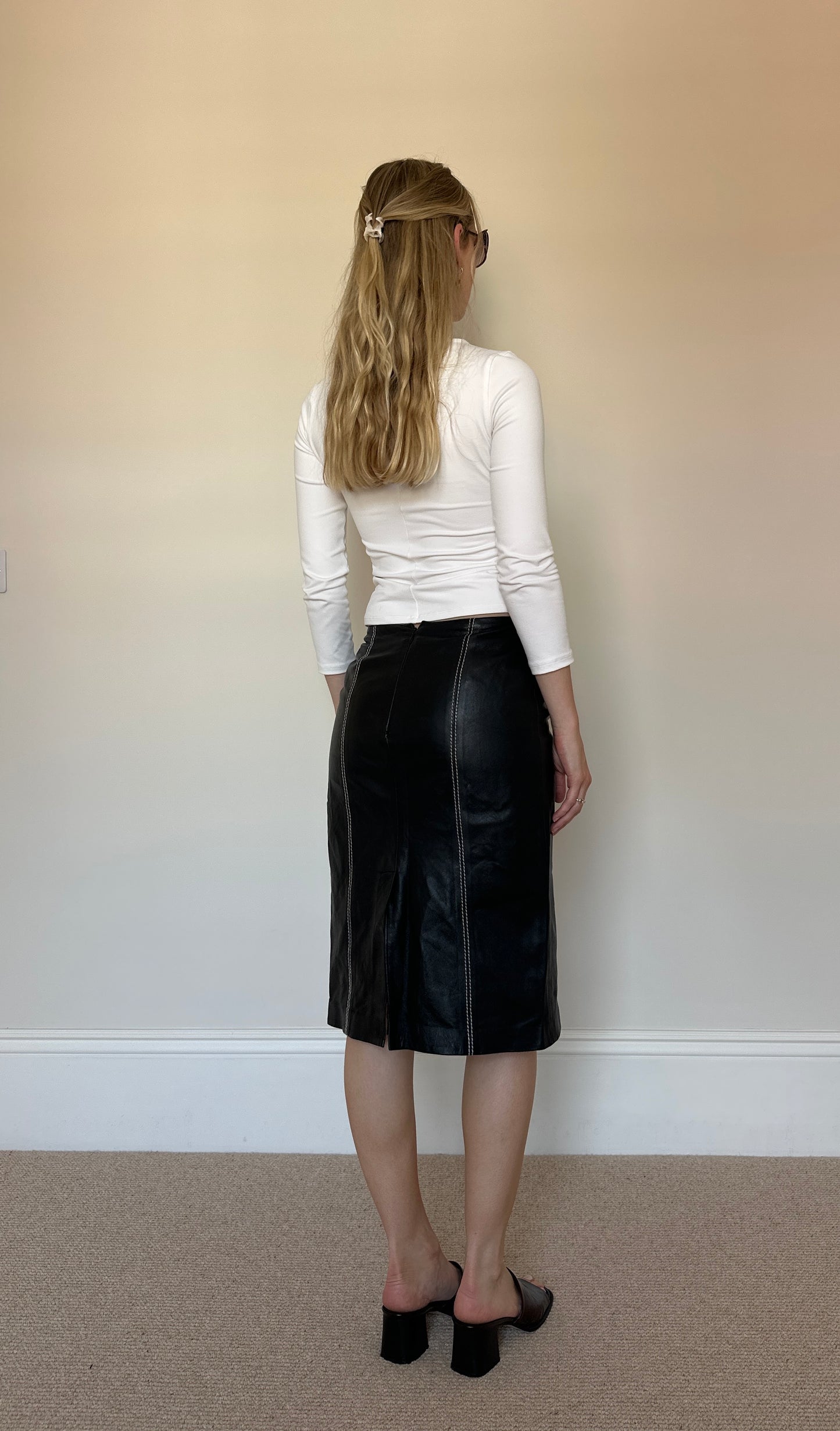 Vintage real leather midi skirt