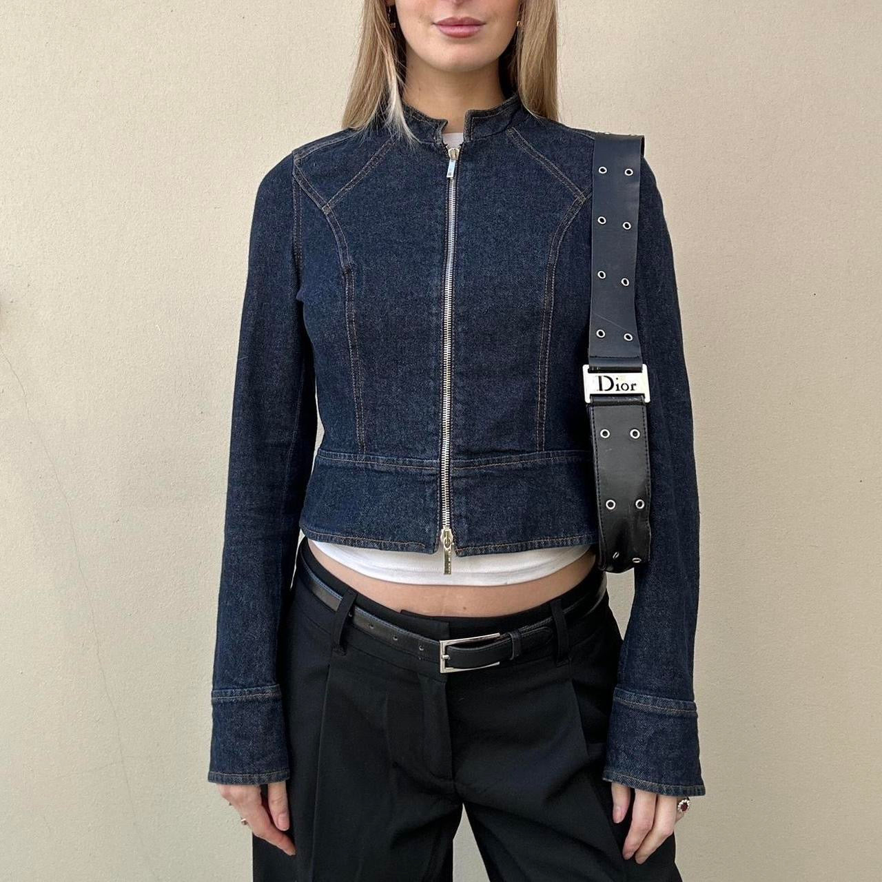 Vintage 00s denim double zip jacket