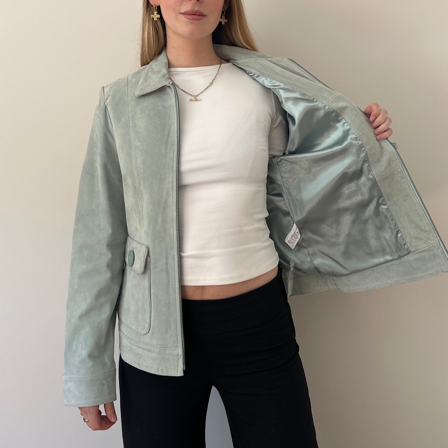 Vintage mint blue suede jacket