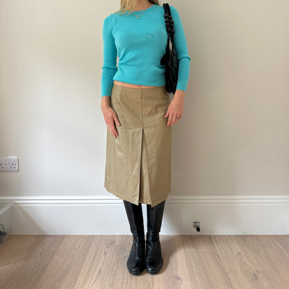Vintage gold denim midi skirt