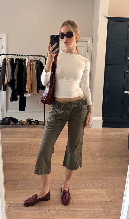 Vintage grommet belt khaki capris