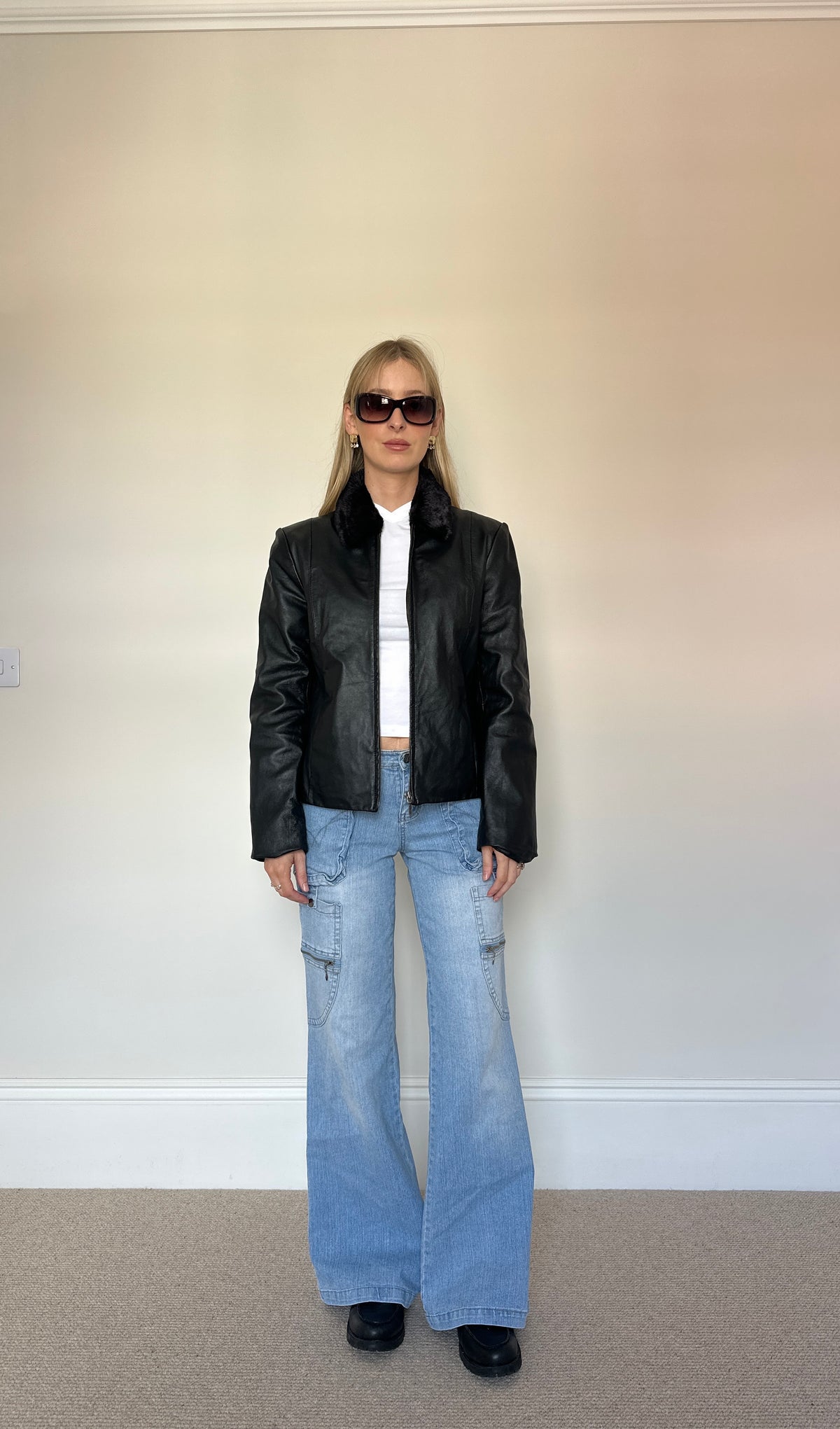 Vintage Leather Jacket with faux fur collar