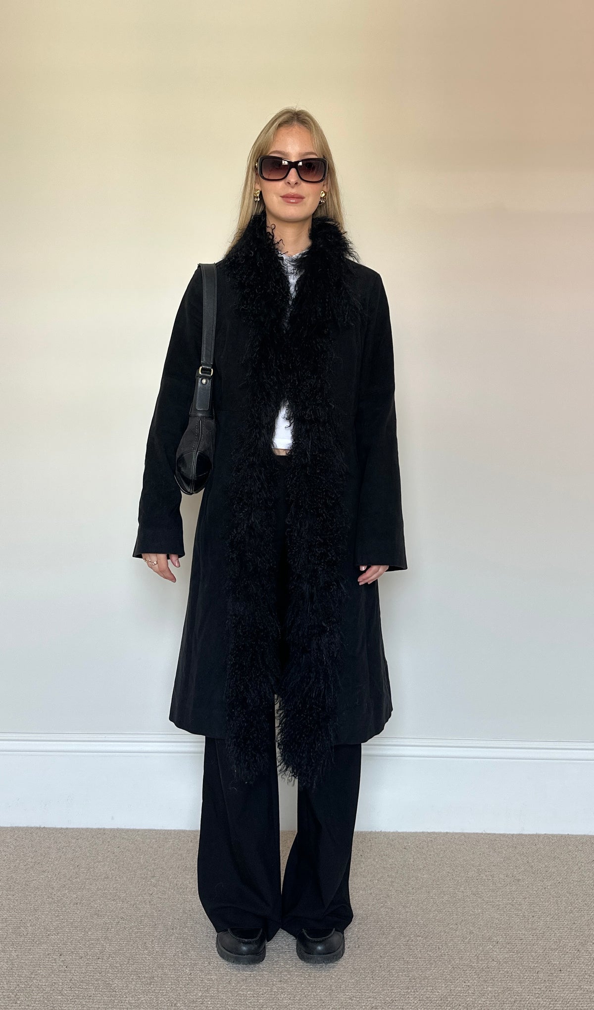 Vintage black mongolian fur coat