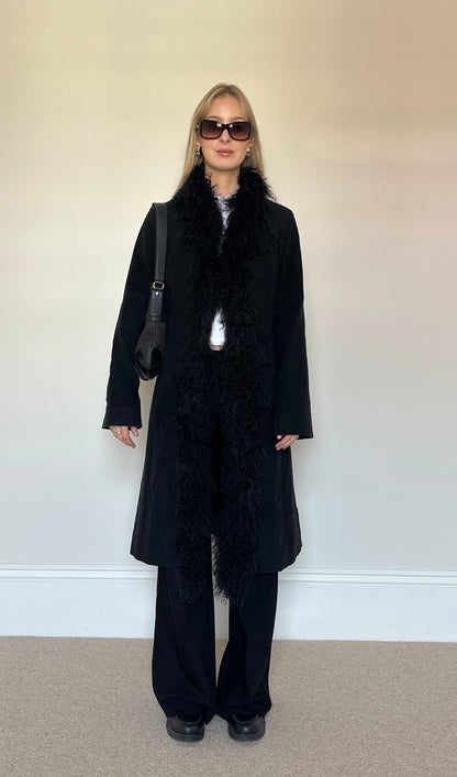 Vintage black mongolian fur coat