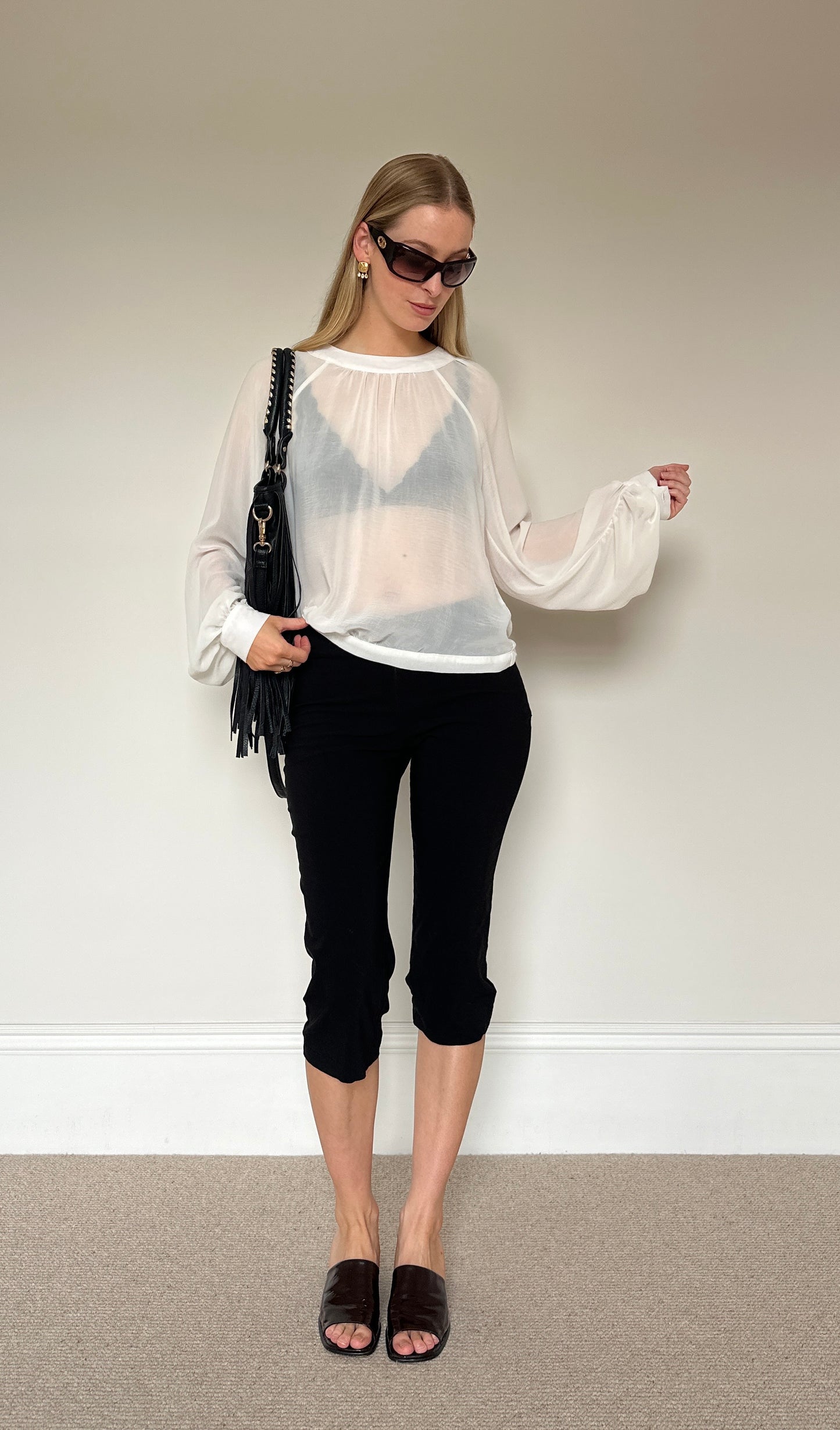 Vintage White Open Back Blouse