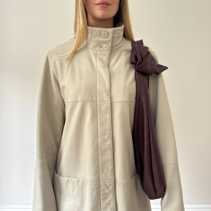 Vintage cream leather trench coat