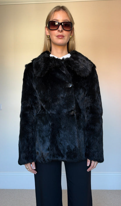 Vintage real fur coat asymmetric jacket