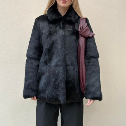 Black real fur coat