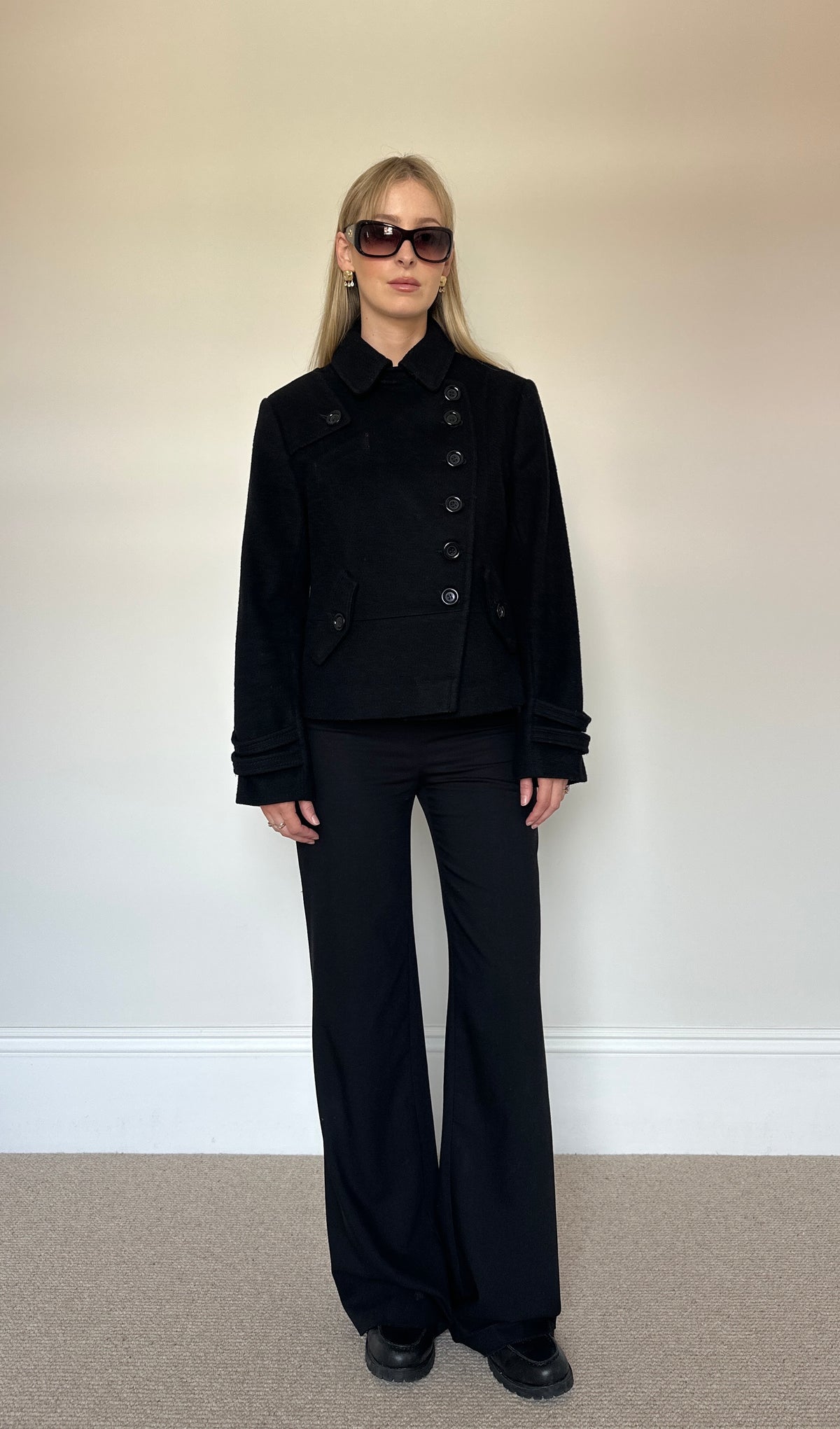 Black wool asymmetrical jacket