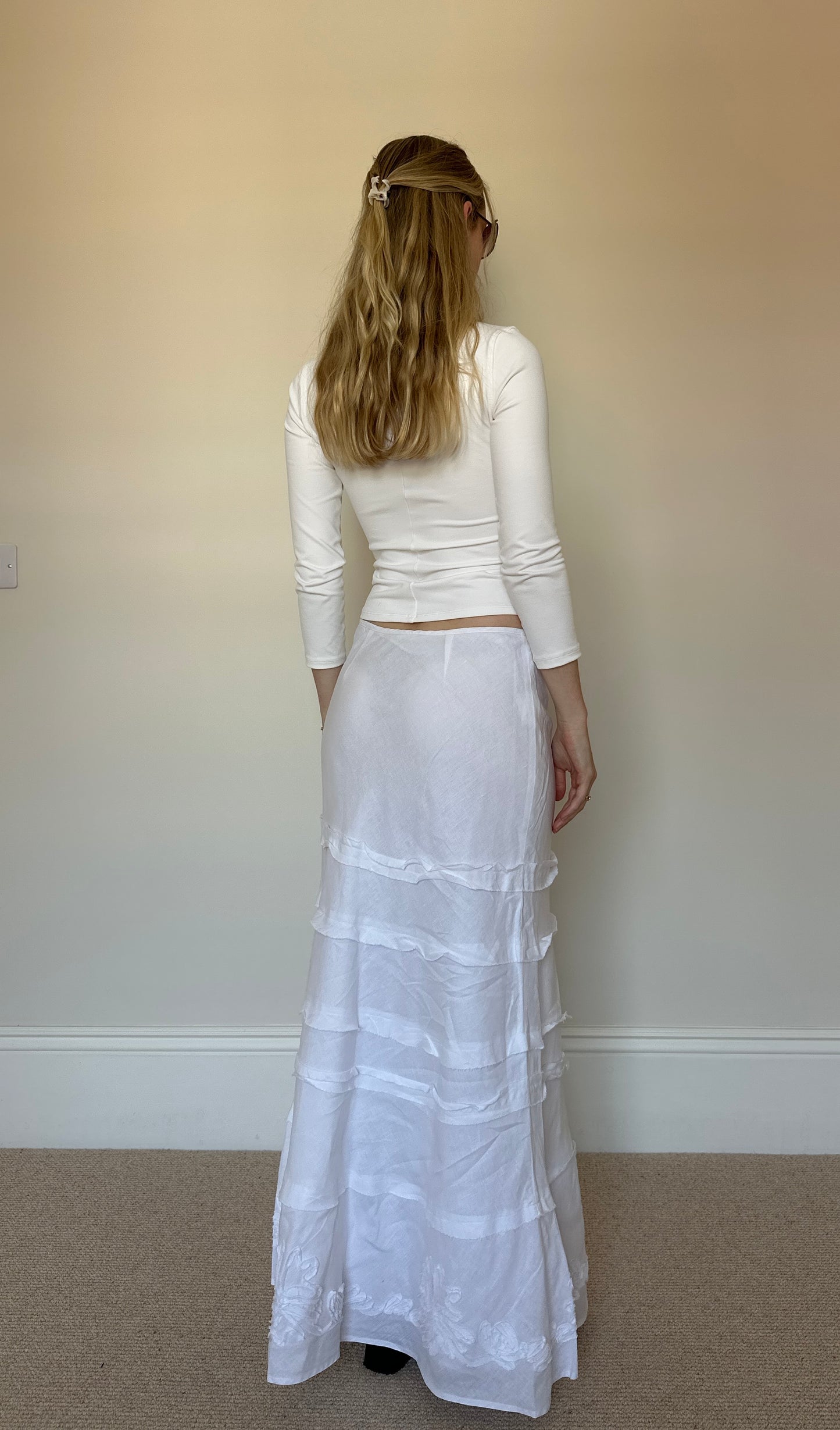 White 100% Linen Maxi Skirt
