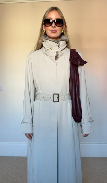 Vintage full length trench coat with fur collar