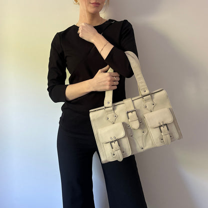Vintage cream leather handbag