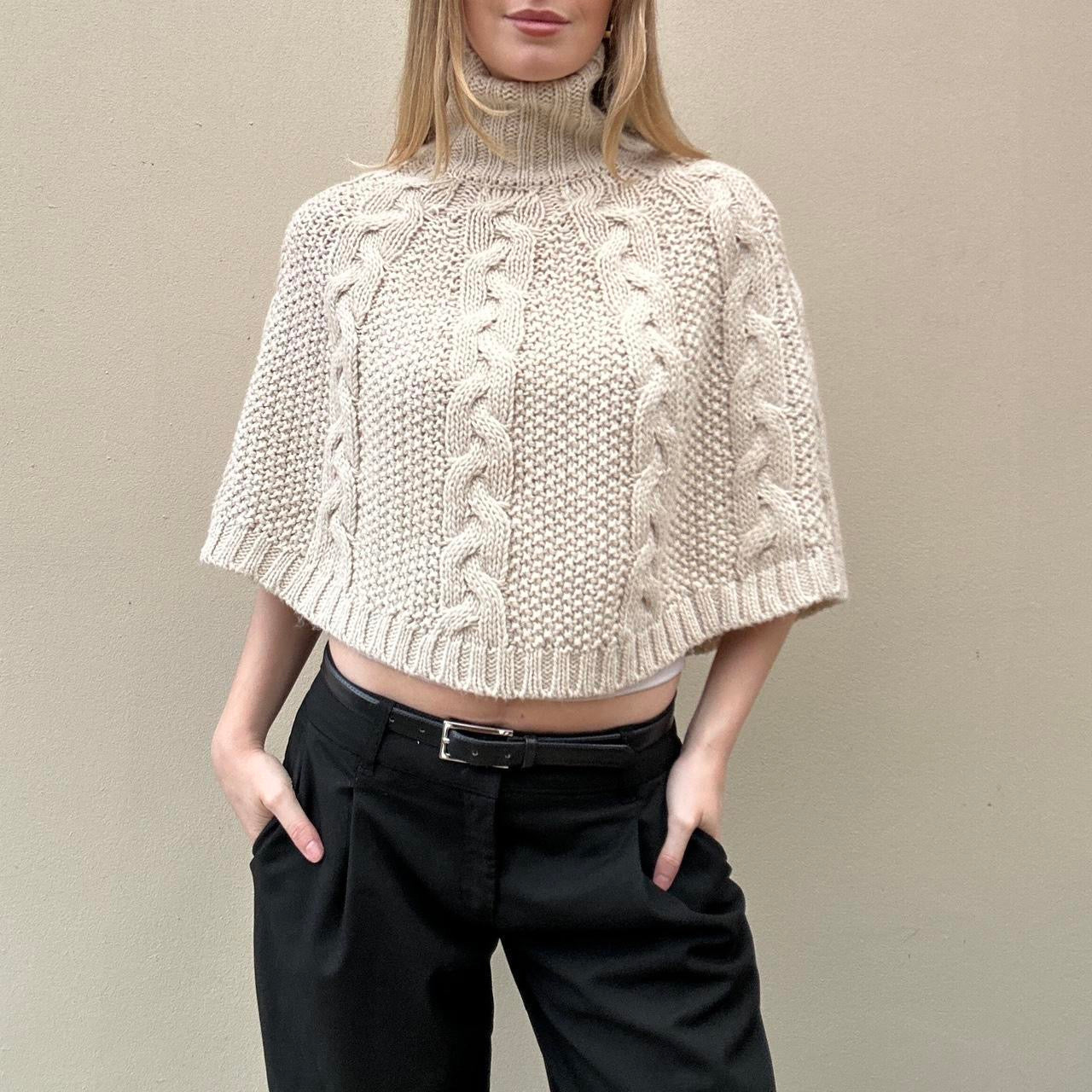 Vintage Cream cable knit poncho