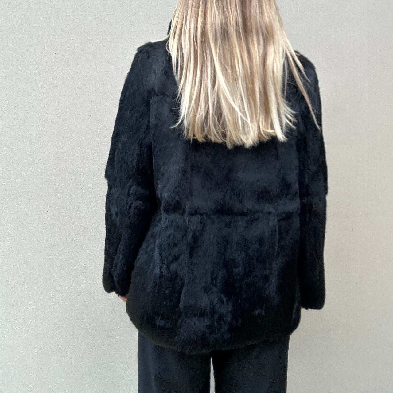 Black real fur coat