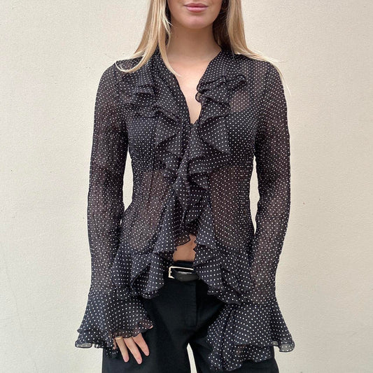 Vintage polka dot ruffle blouse