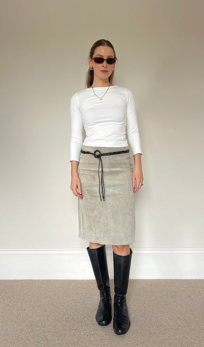 Vintage mint/beige suede midi skirt
