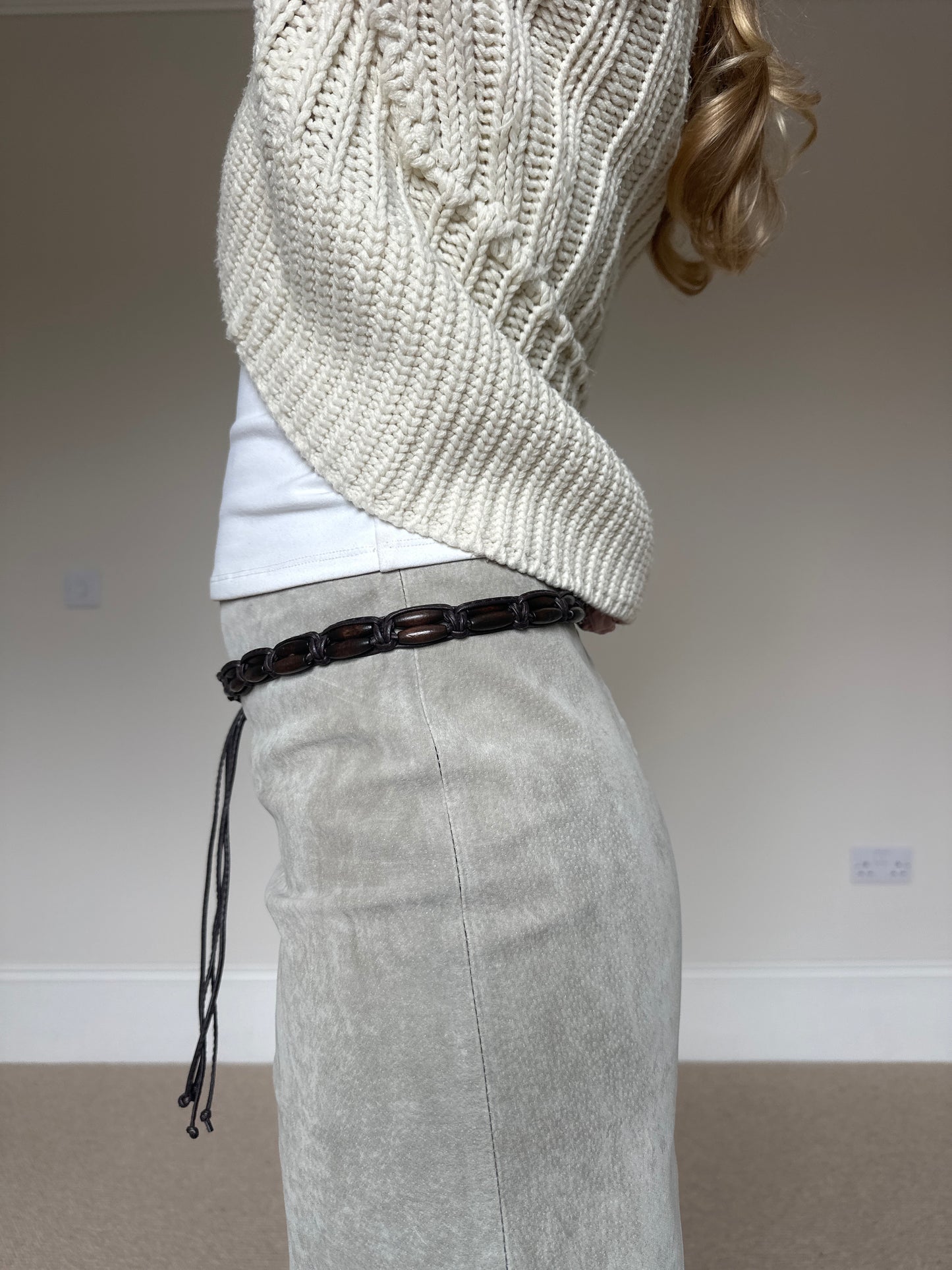 Vintage mint/beige suede midi skirt