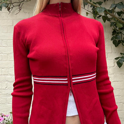 Vintage 00s red double zipper jumper