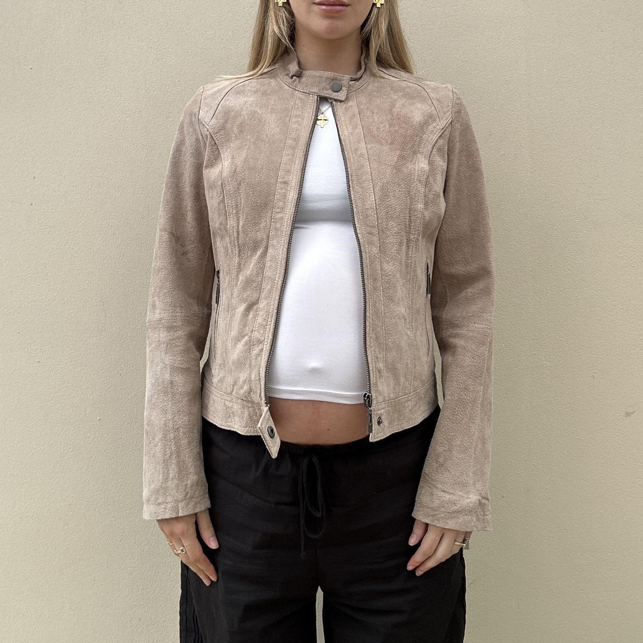 Vintage beige suede biker jacket