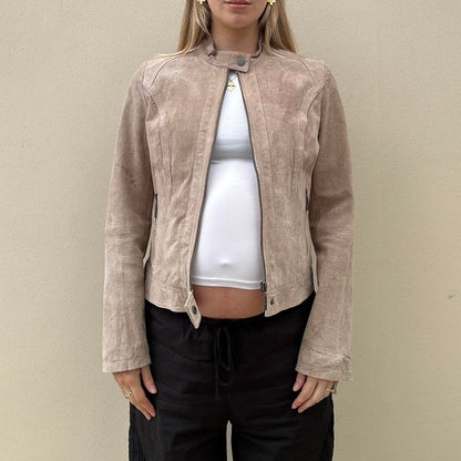 Vintage beige suede biker jacket