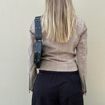 Vintage taupe suede biker jacket