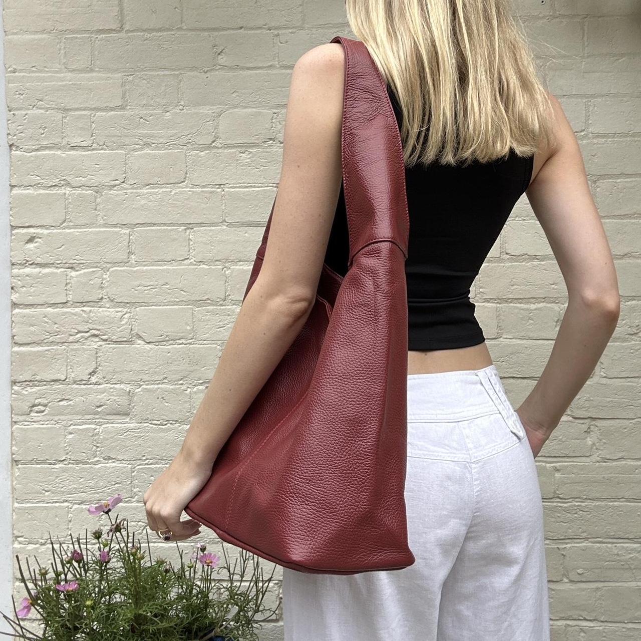 Leather burgundy slouch bag