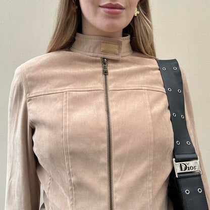 Vintage 00s faux suede biker jacket