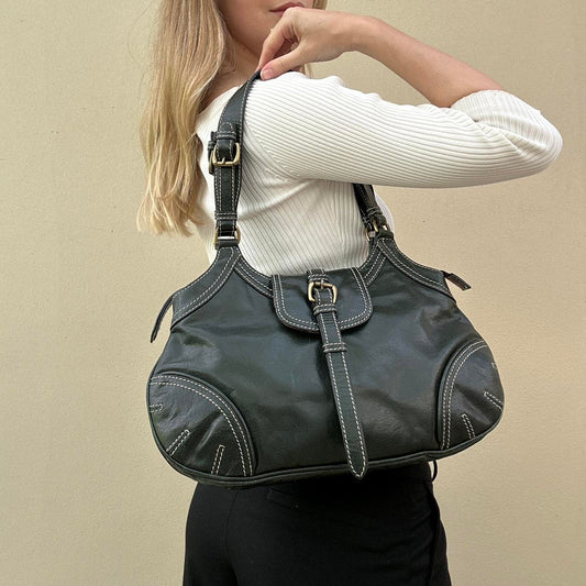 Vintage dark green leather bag