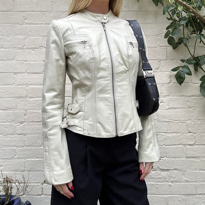 Vintage 00s ivory white leather jacket