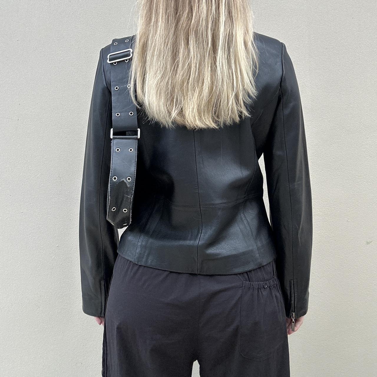 90s Black leather jacket with double zipper