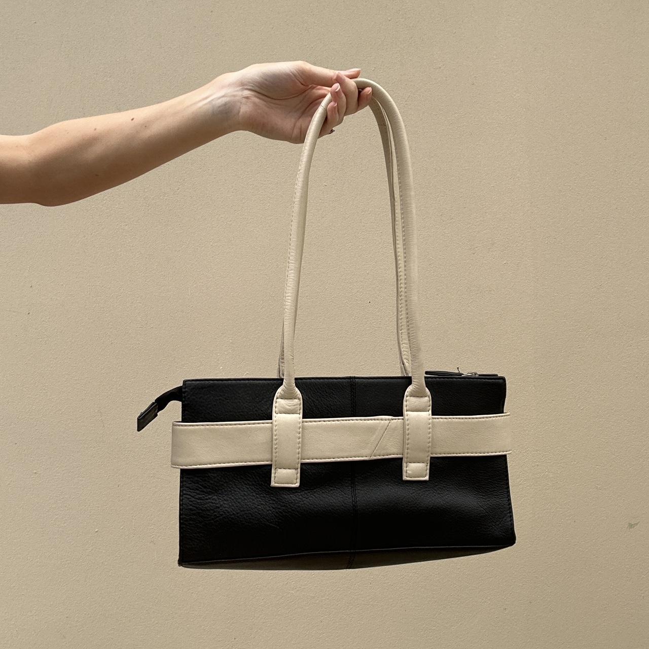 Black and cream leather shoulder bag