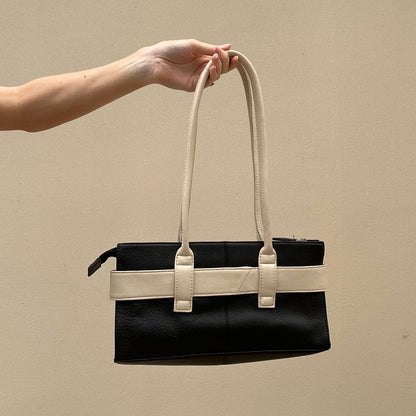 Black and cream leather shoulder bag