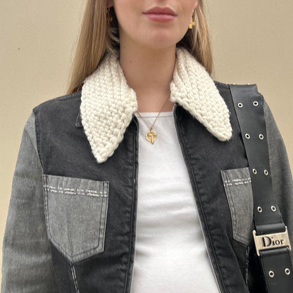 Vintage denim two tone jacket with knit collar
