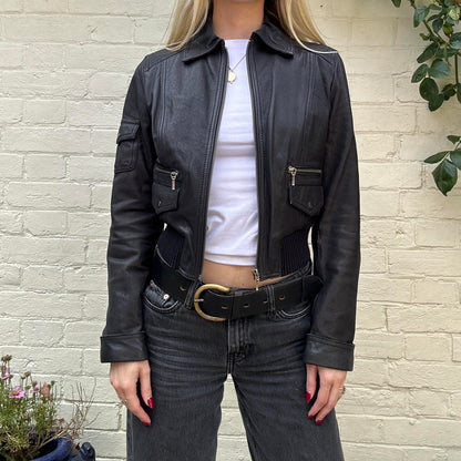 Vintage 00s black leather bomber jacket