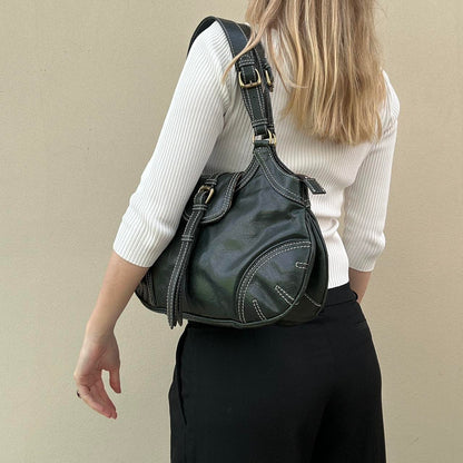 Vintage dark green leather bag